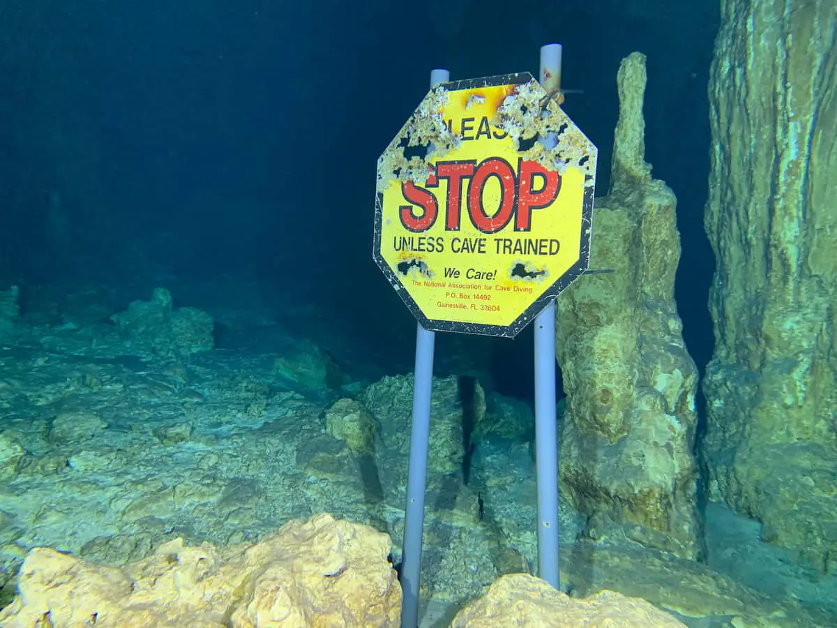 cave diving sign - stop unless cave trained