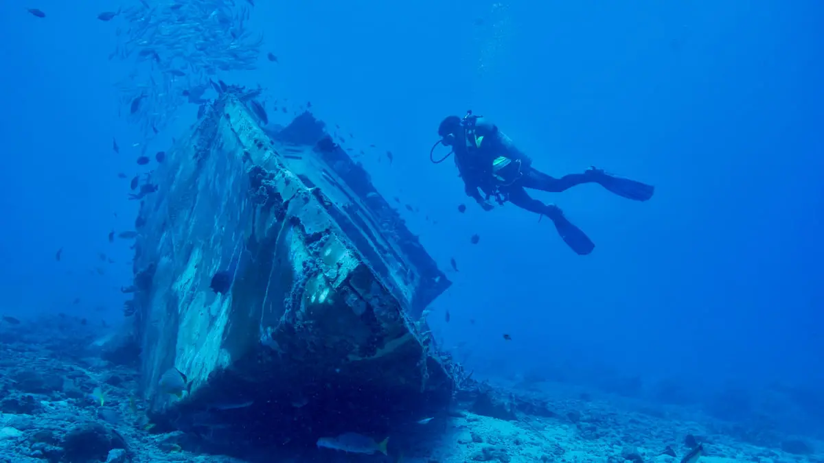 Wreck diving at the bottom of the ocean